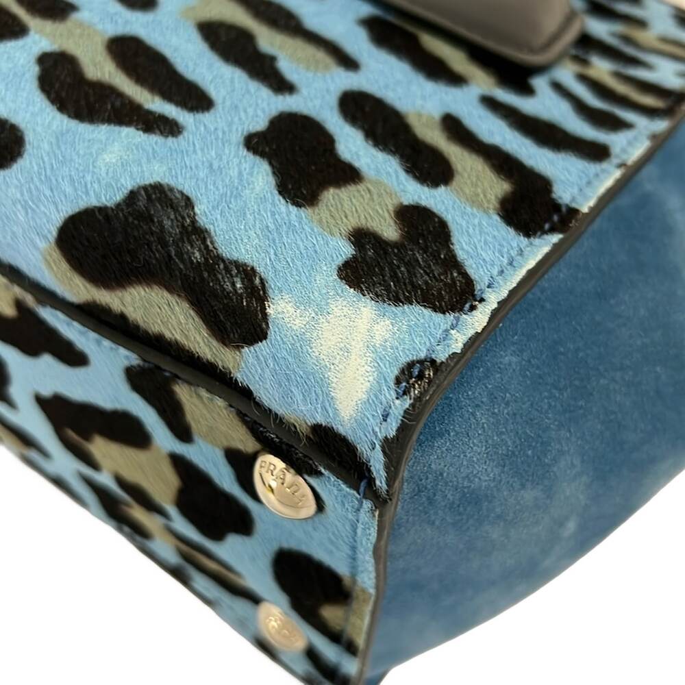 Prada Tote Bag Light Blue Black Multi Unborn Calf Suede Leather - Picture 6 of 13